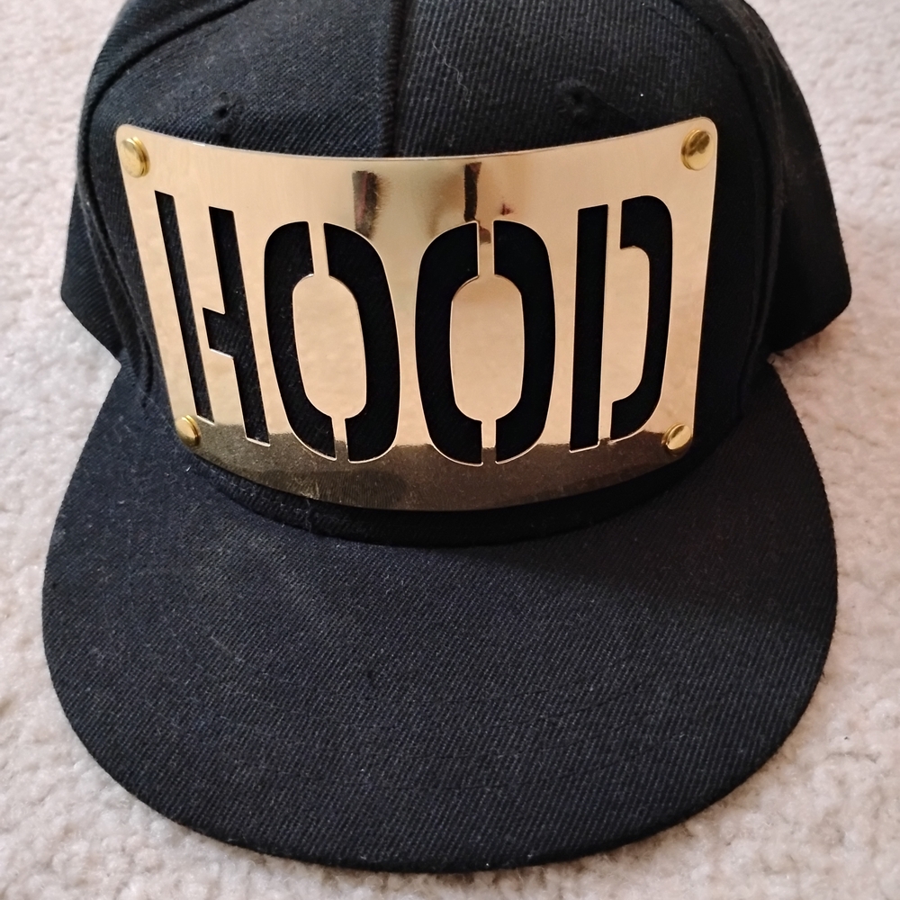 NWOT Black Cap with Gold Plate - One Size Fits Most